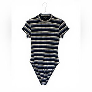 Trixxi Navy, Cream & Light Blue Striped Ribbed Bodysuit